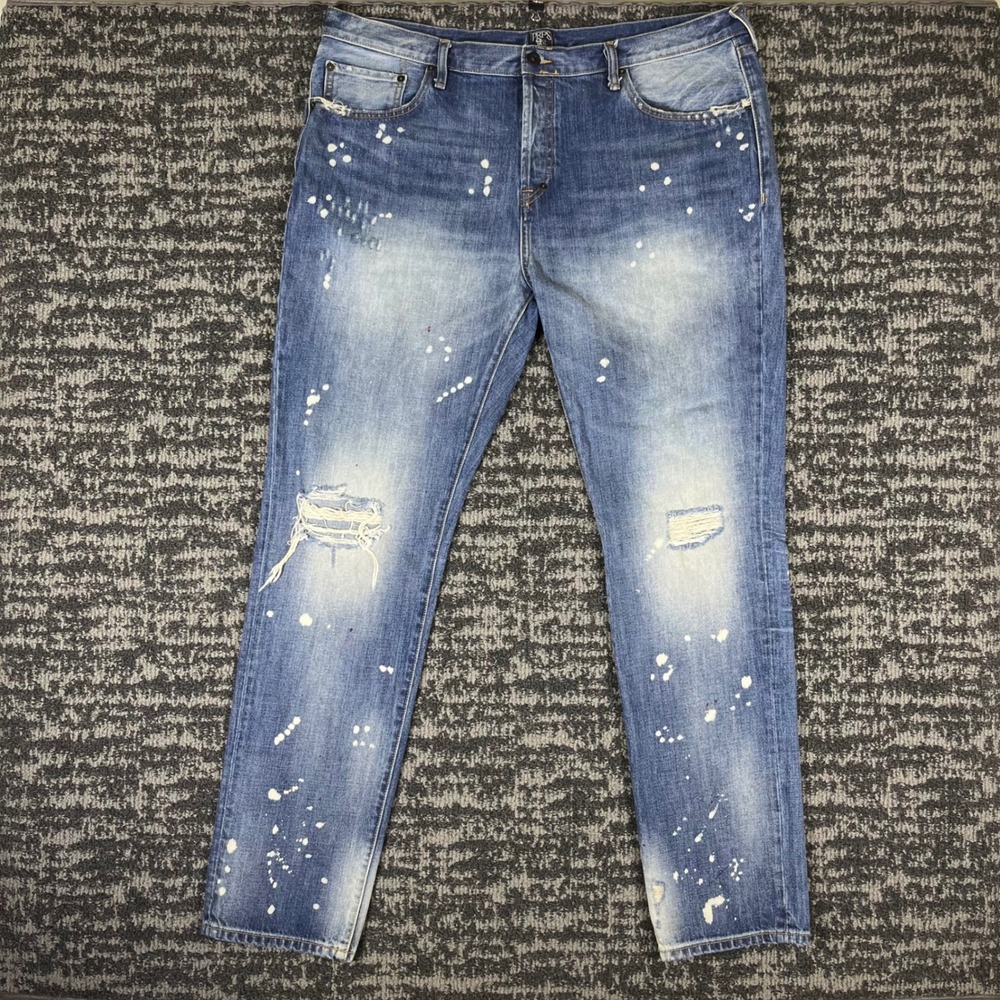 PRPS Jeans Mens 40 Blue Paint Splatter Distressed Straight Leg Streetwear Denim